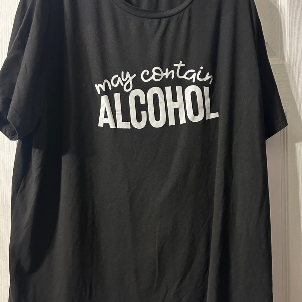 SHEIN Black Short Sleeve Tee with White "May Contain Alcohol" Graphic - Picture 2 of 4